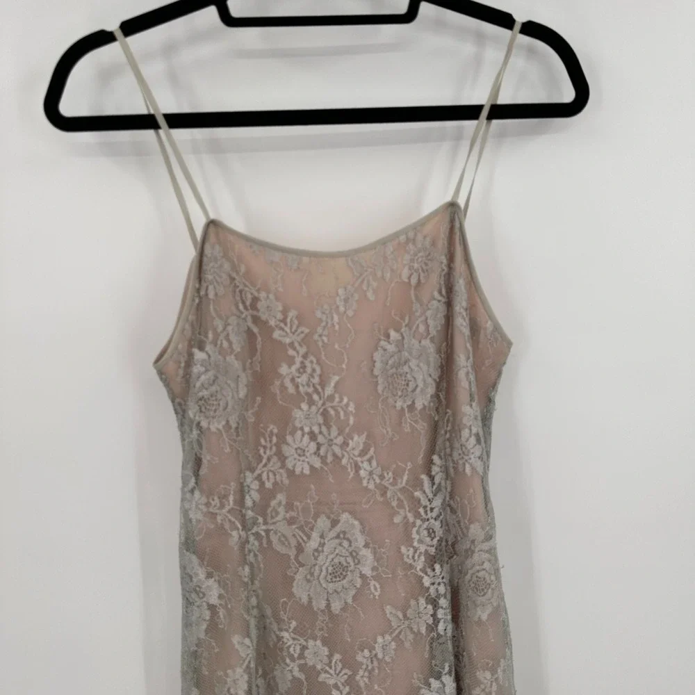 Rickie Freeman Teri Jon Nites‎ Slip Dress Prom Gray Floral Lace Overlay Back Zip